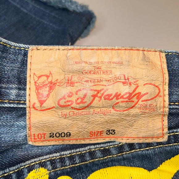 Y2K Super Rare Ed Hardy Army Skull Denim Jeans Christian Audigier Men Size 33 - Picture 15 of 16
